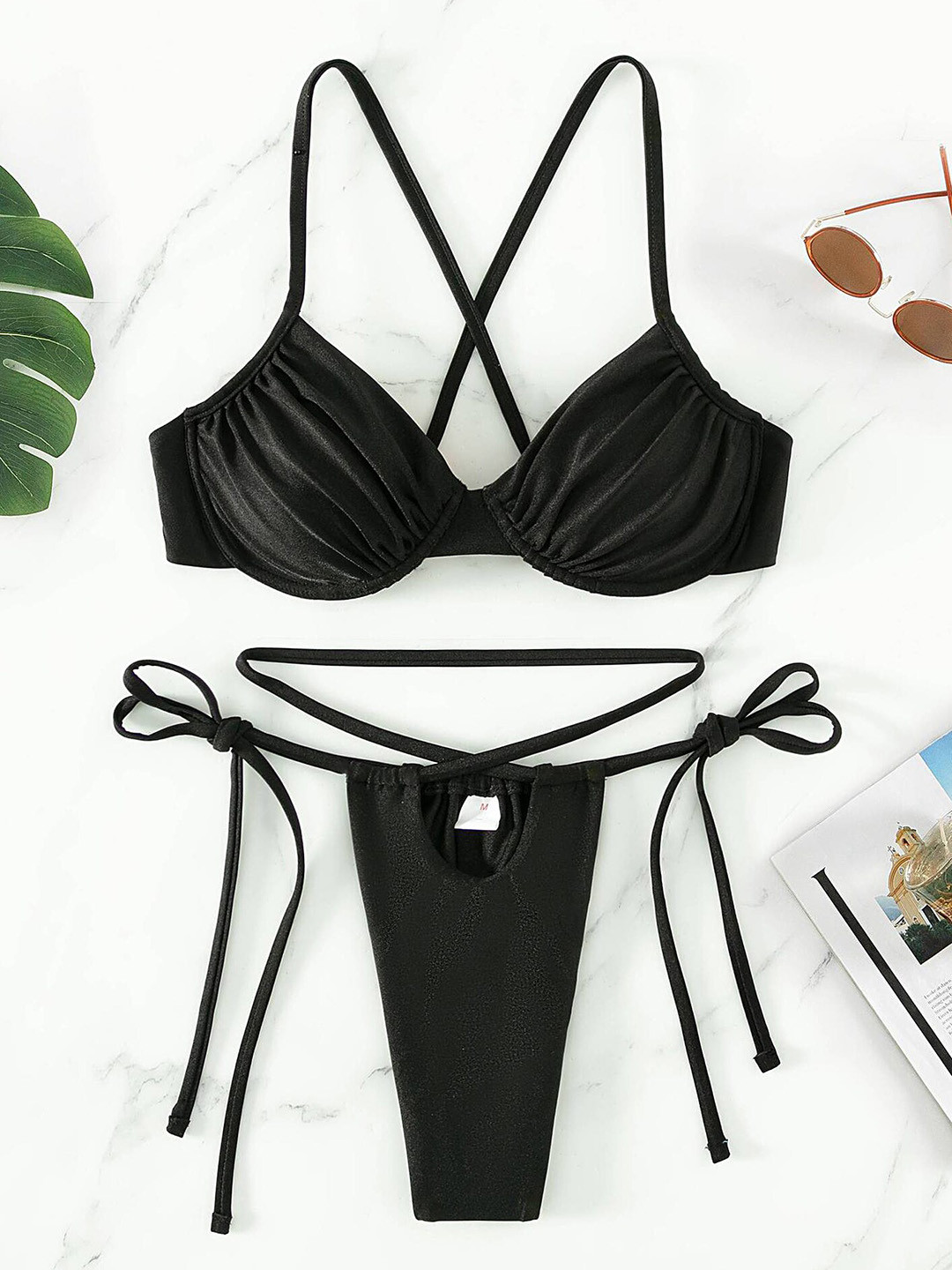 

LULU & SKY Halter Neck Swim Bikini Set, Black