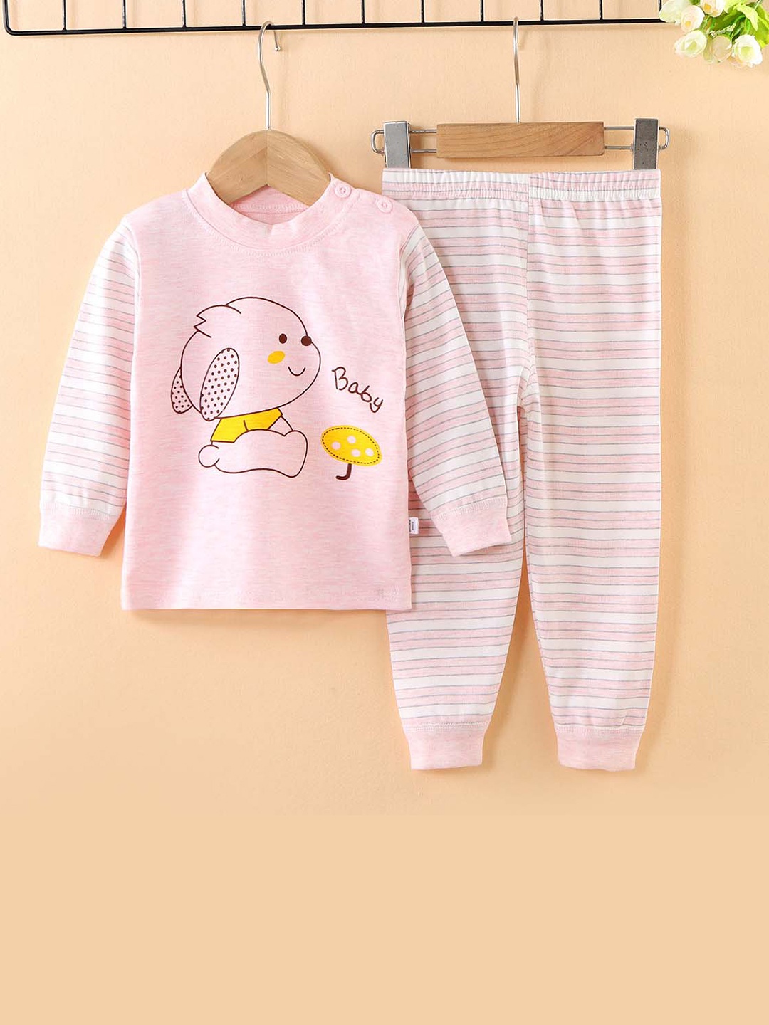 

bubble berry Girls Printed Pure Cotton Night Suit, Pink