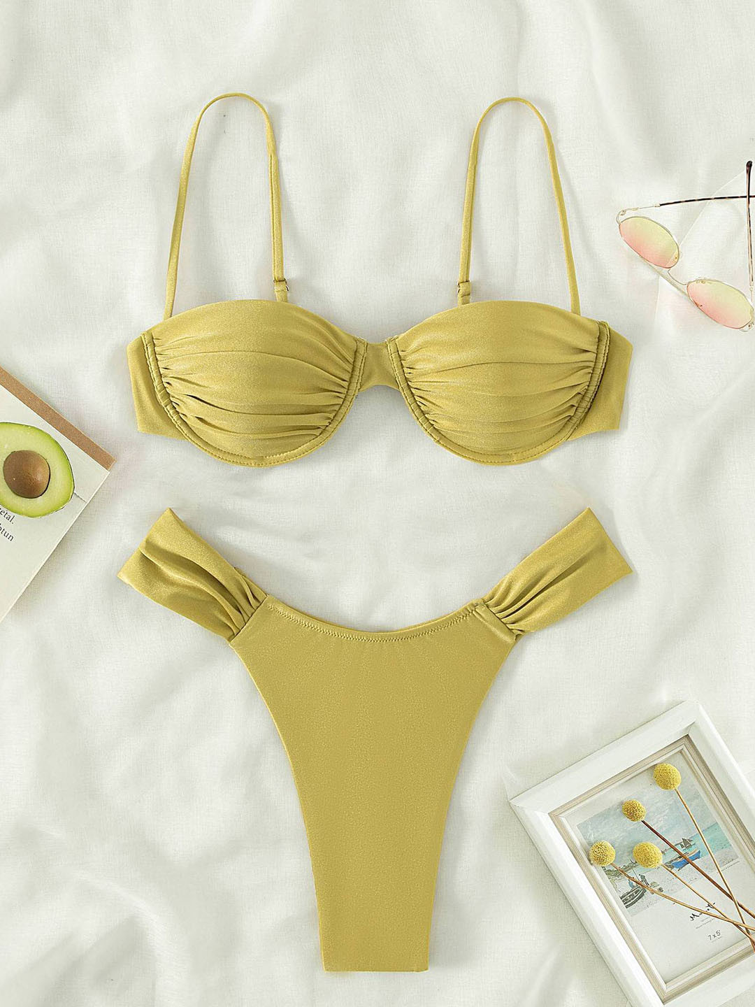 

LULU & SKY Shoulder Straps Swim Bikini Set, Lime green