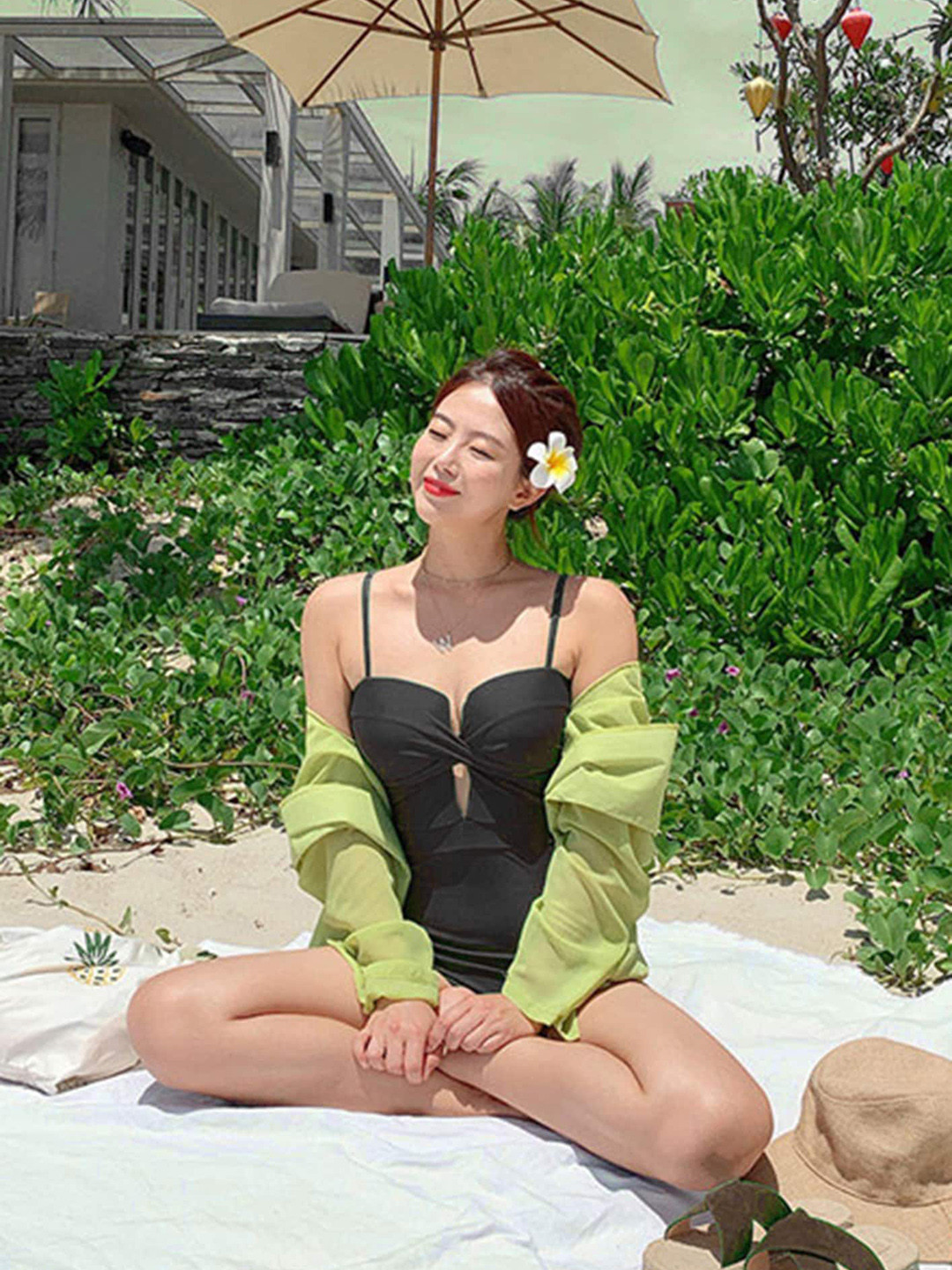 

LULU & SKY Shoulder Strap Cut Out Swimsuit, Black
