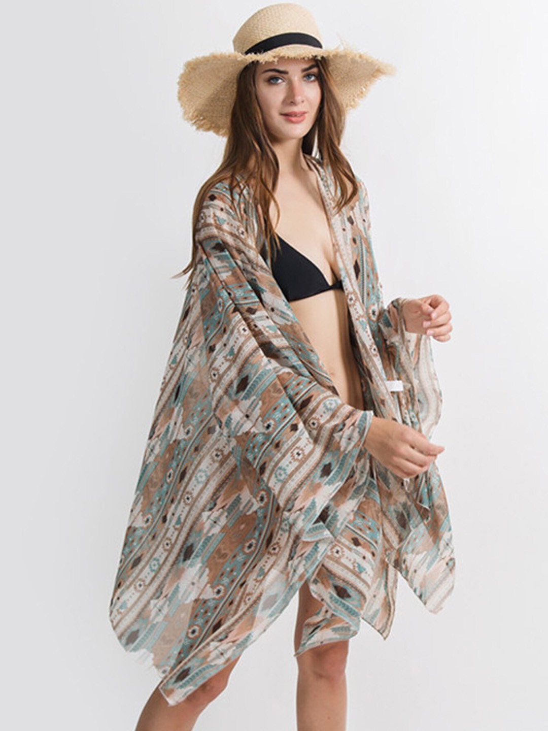 

LULU & SKY Printed Beach Shrug Cover Up Top, Green