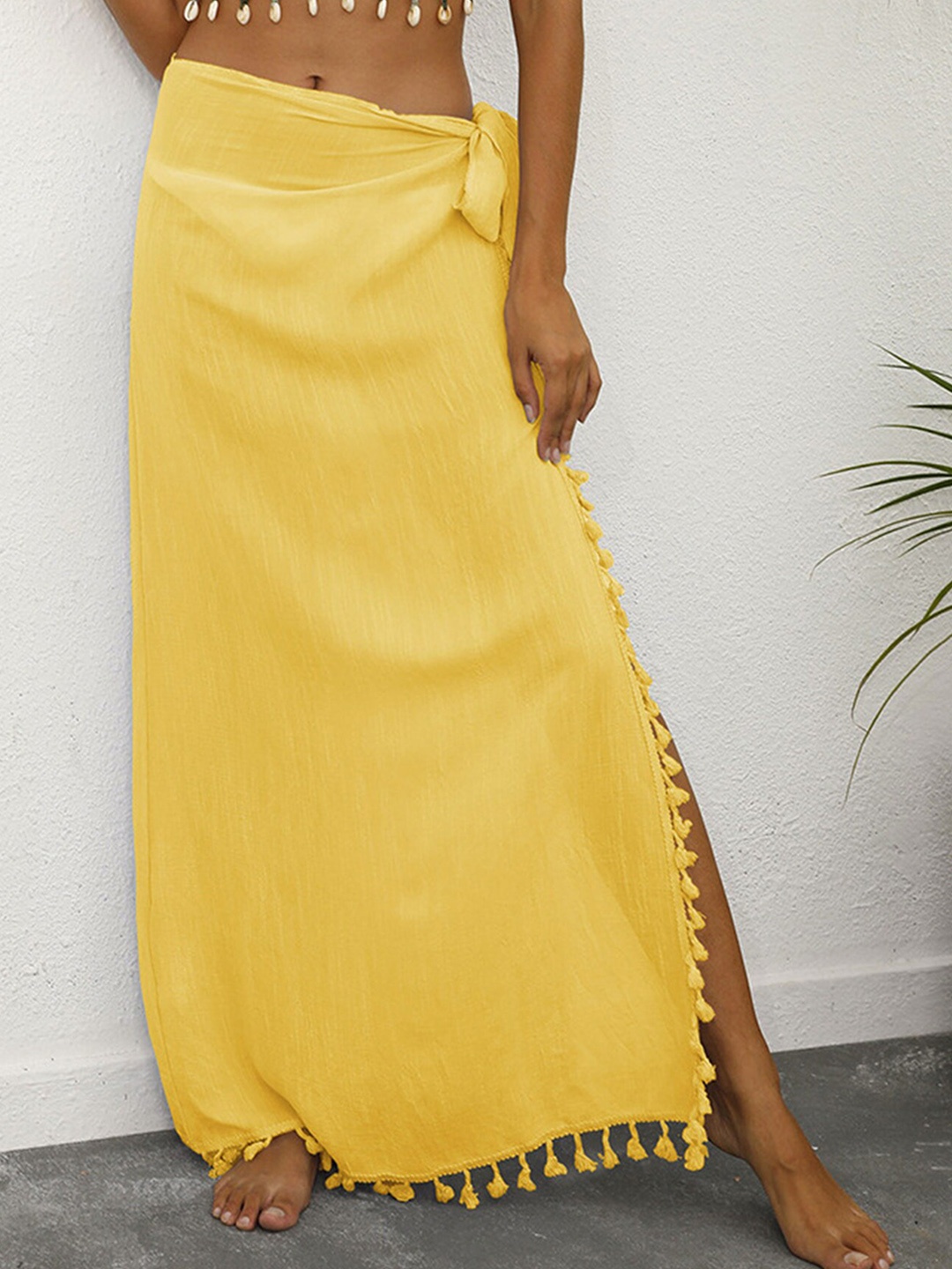 

LULU & SKY Maxi Sarong Cover Up Skirt With Tasselled Detail, Yellow