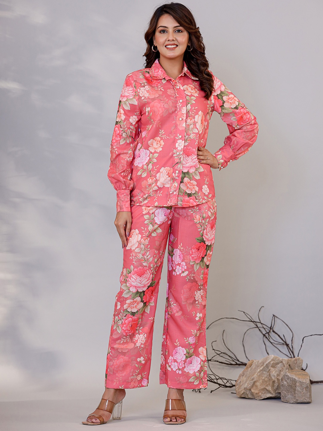

LALI JAIPUR Floral Printed Shirt With Trousers Co-Ords, Pink