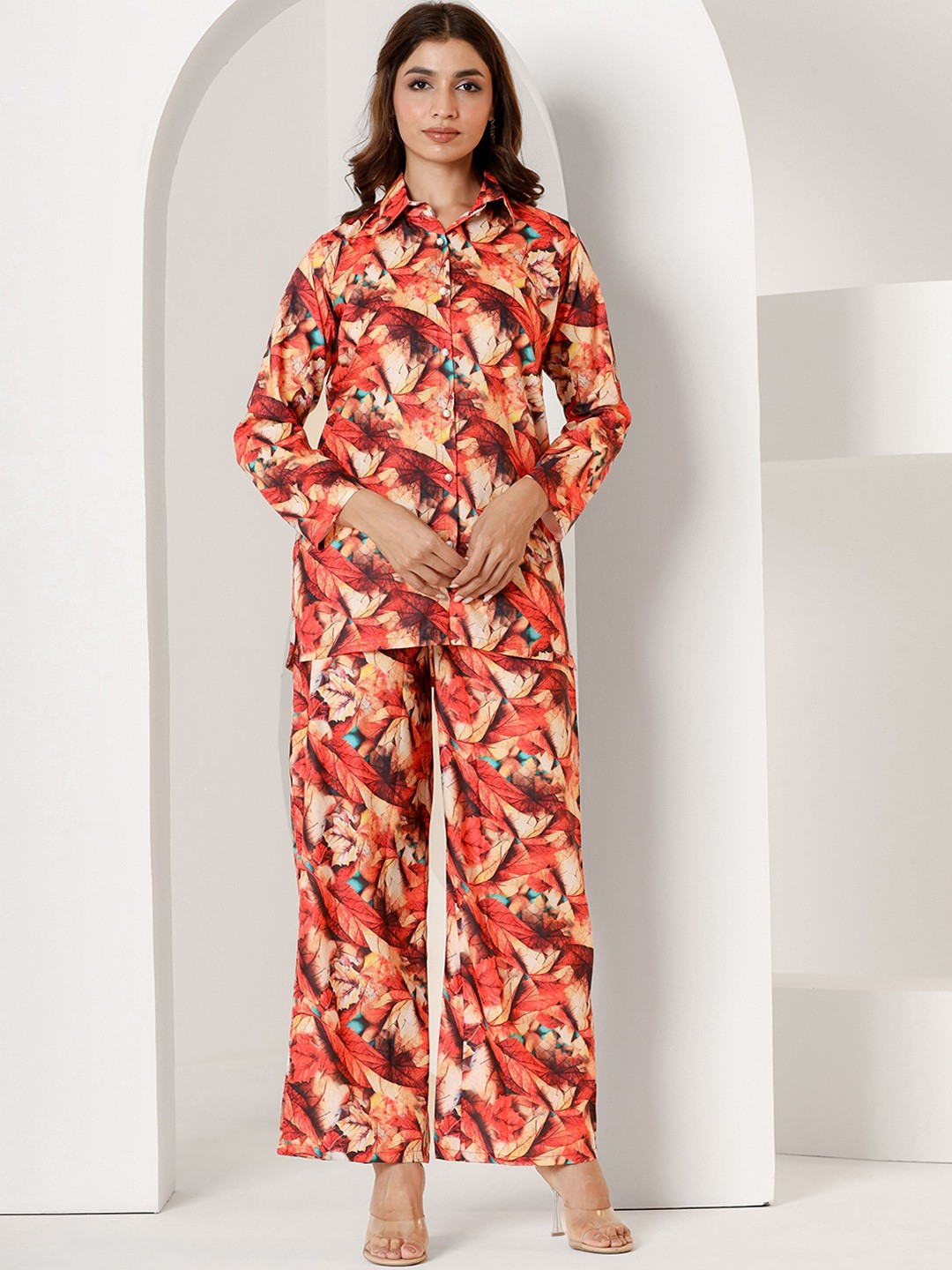 

LALI JAIPUR Abstract Printed Shirt With Trousers, Orange