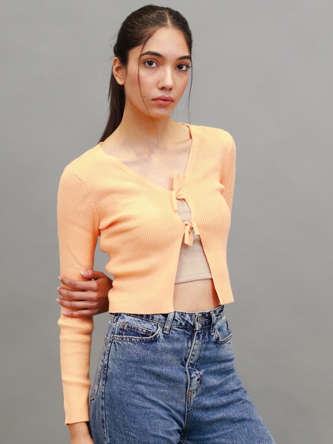 

NoBarr Ribbed Cardigan Sweater, Orange