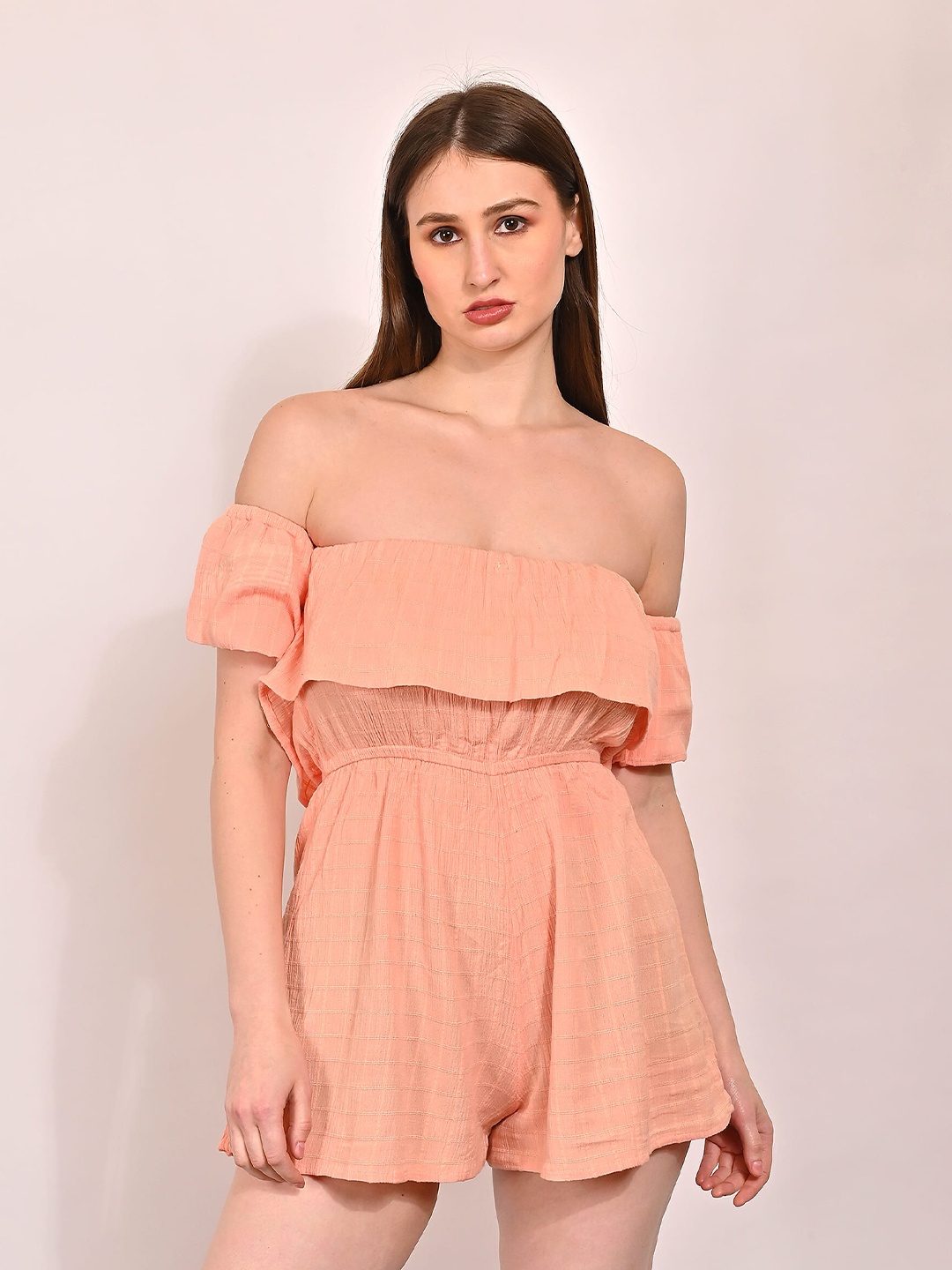 

NoBarr Off-Shoulder Playsuit, Peach