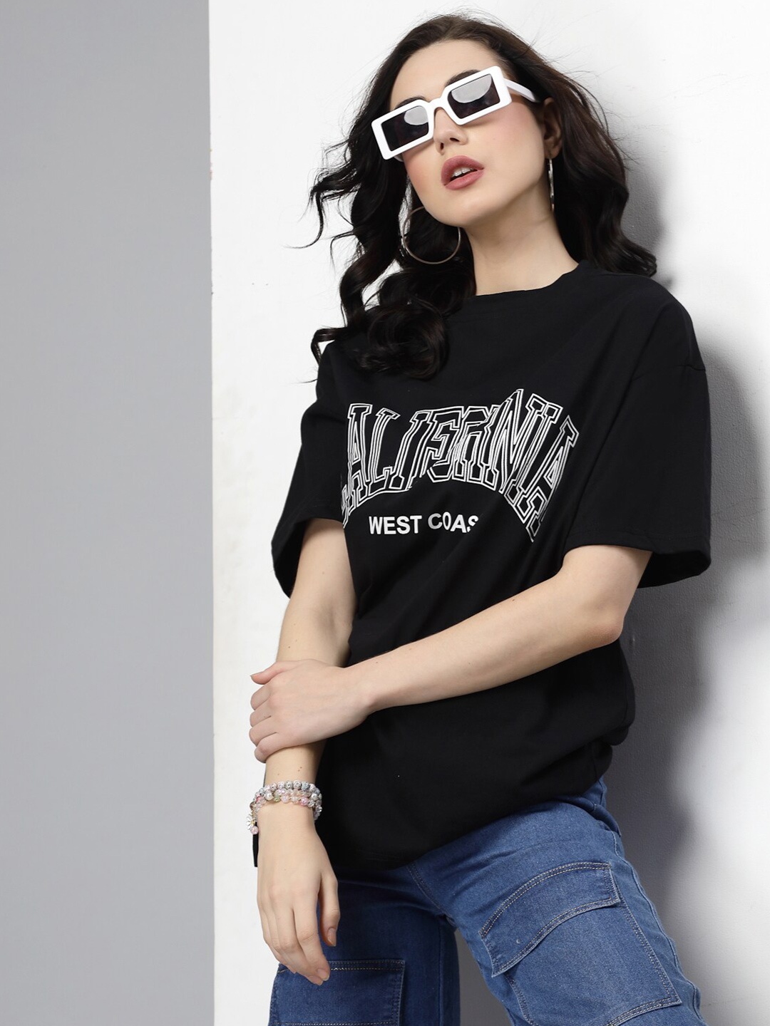 

Popster Typography Printed Cotton T-shirt, Black