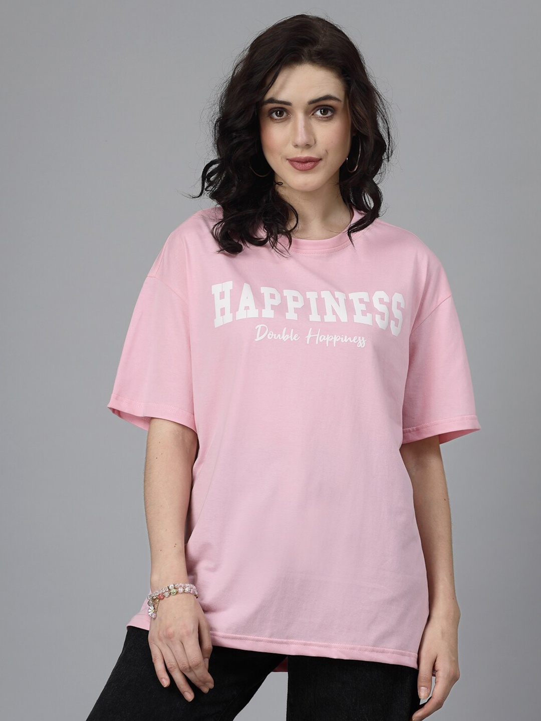 

Popster Typography Printed Cotton T-shirt, Pink