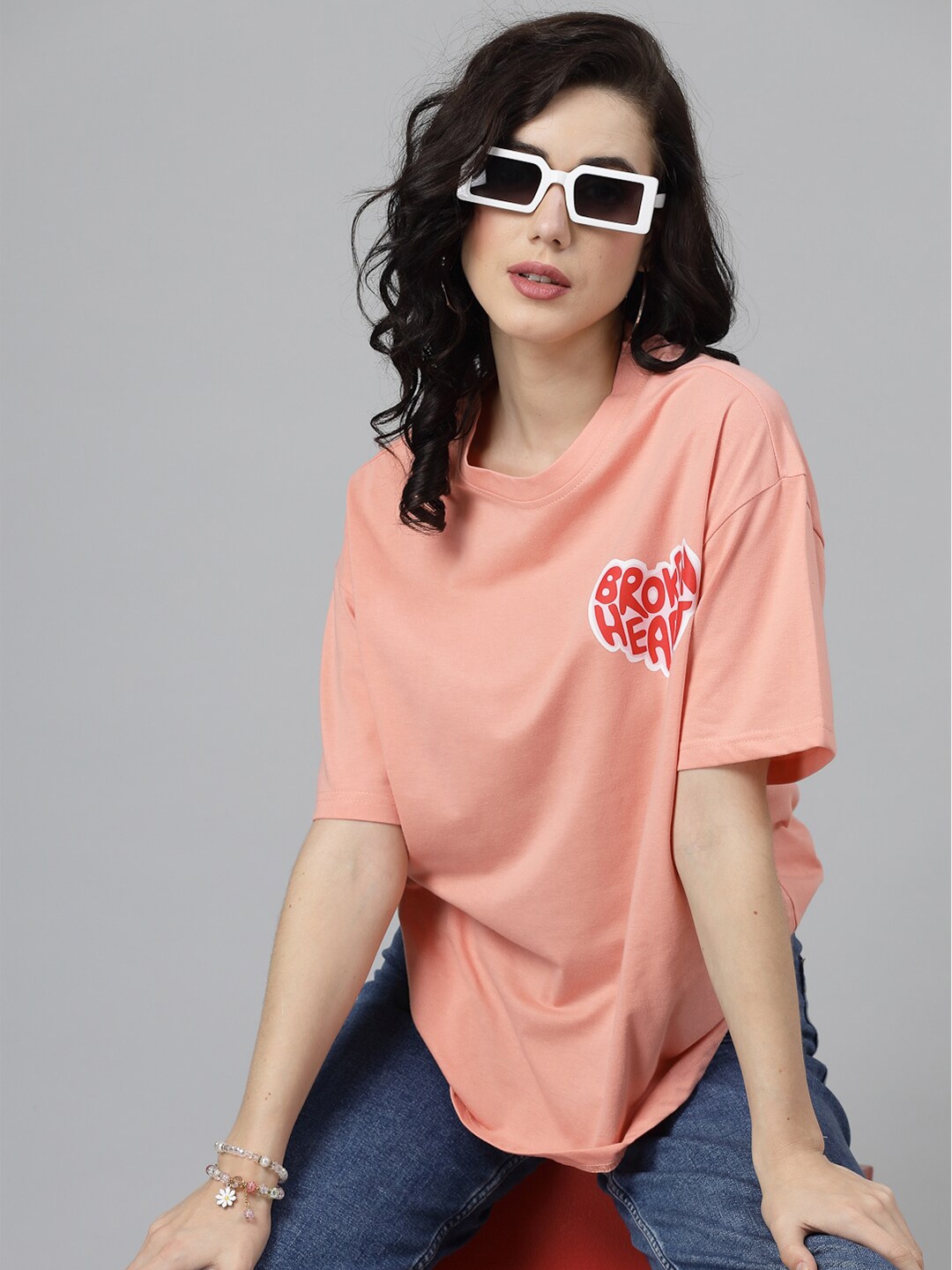 

Popster Round Neck Cotton T-shirt, Peach