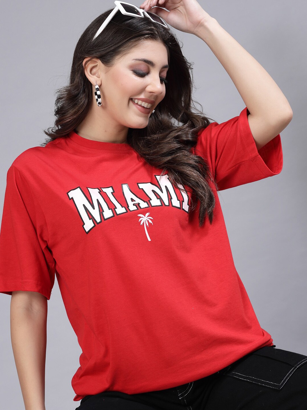 

Popster Typography Printed Cotton T-shirt, Red