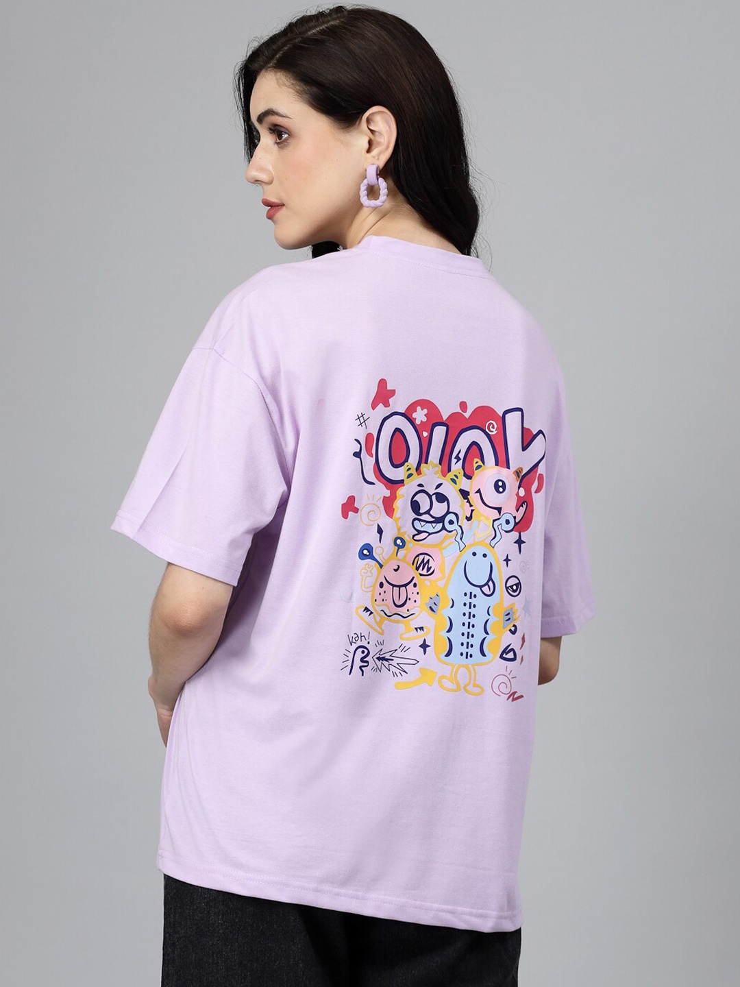 Popster Graphic Printed Round Neck Oversized T-shirt, Lavender