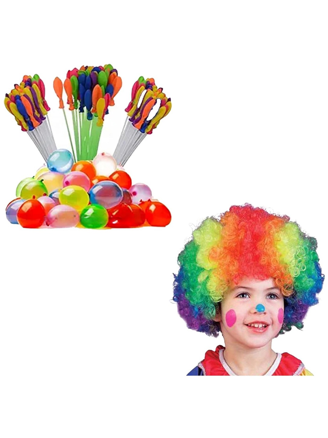 

eCraftIndia Multicolour Holi Water Balloons & Malinga Style Hair Wig, Red