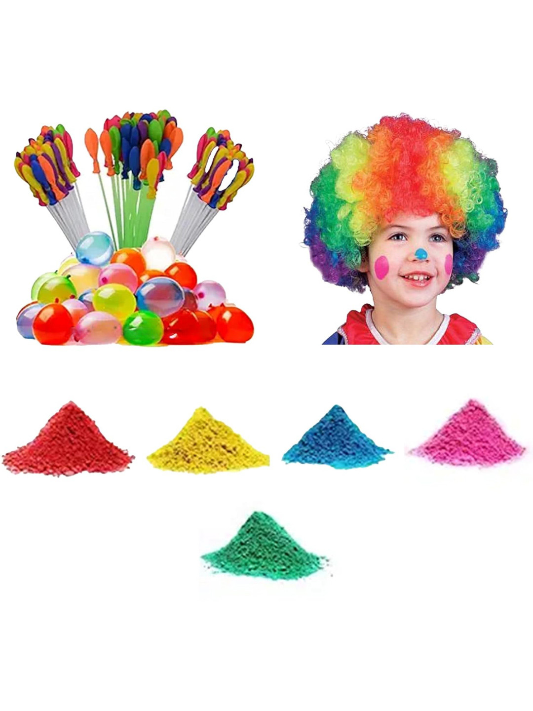 

eCraftIndia Red & Green Holi Colours with Water Balloons & Colourful Hair Cap Gift Set