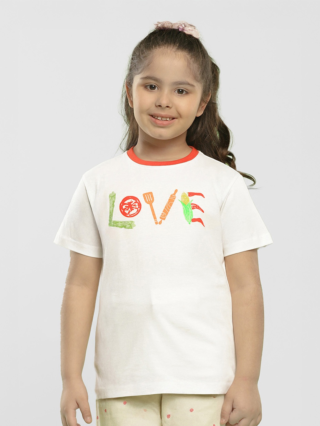 Somersault Girls Round Neck Typography Cotton T-shirt, White