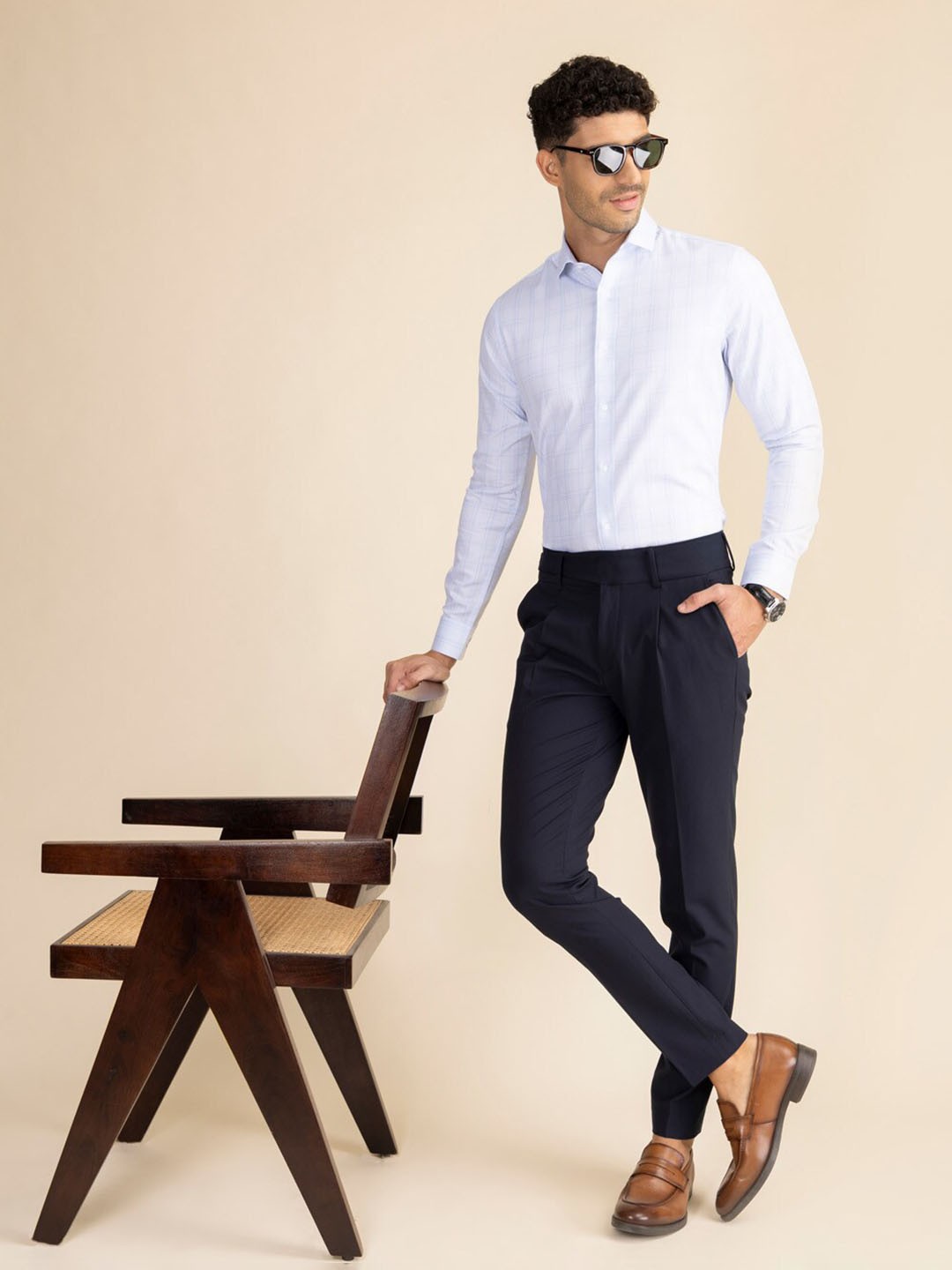 

KAAPUS Classic Slim Fit Checked Opaque Formal Shirt, White