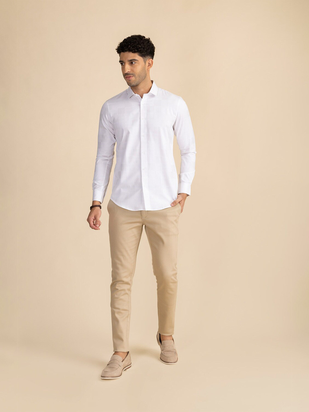 

KAAPUS Checked Classic Slim Fit Cotton Opaque Casual Shirt, White