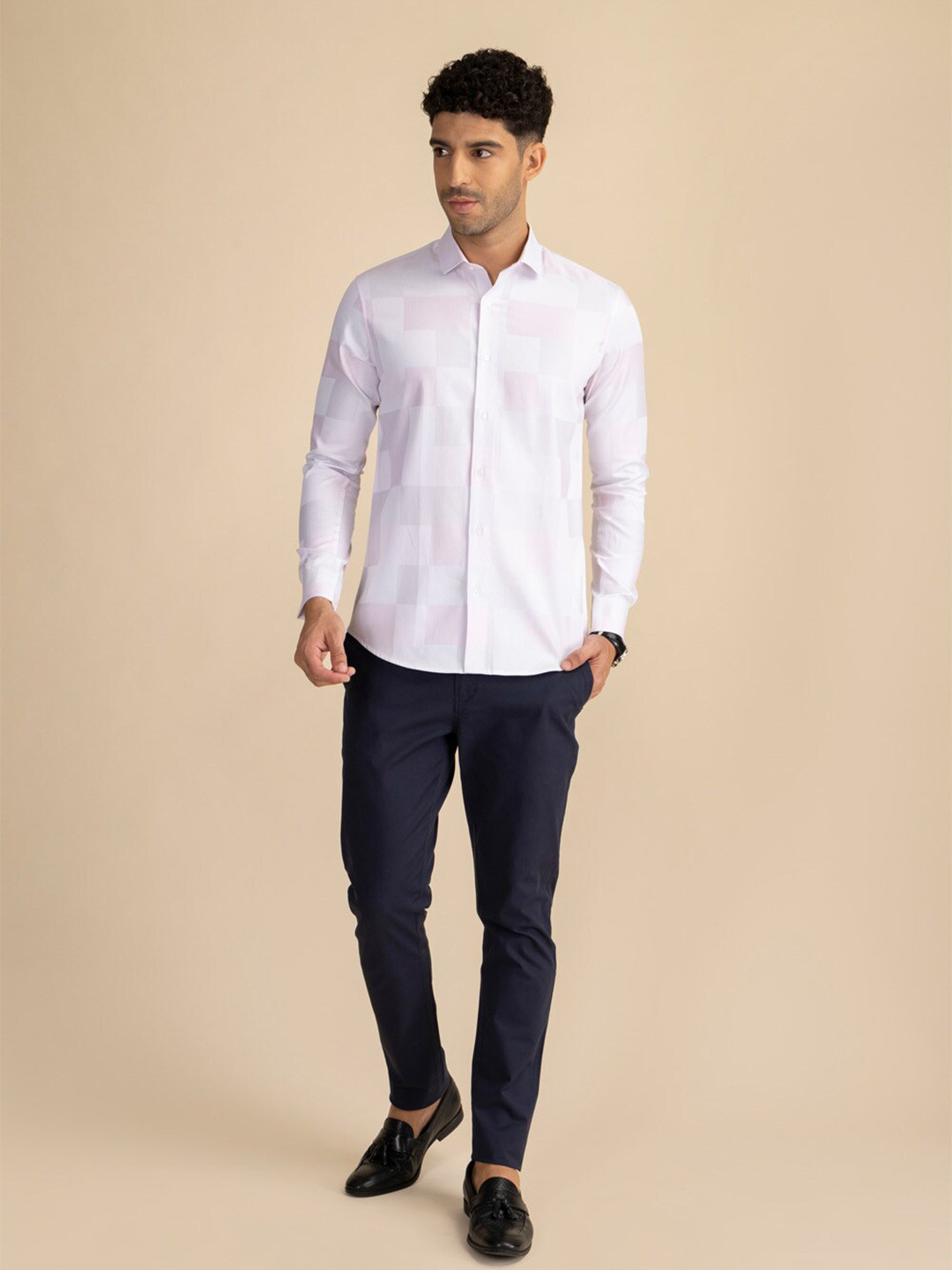 

KAAPUS Checked Classic Slim Fit Cotton Opaque Casual Shirt, Pink