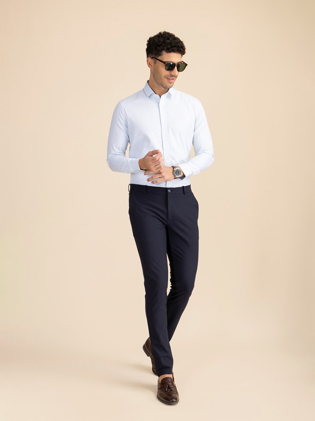 

KAAPUS Micro Ditsy Printed Classic Slim Fit Cotton Opaque Formal Shirt, Blue