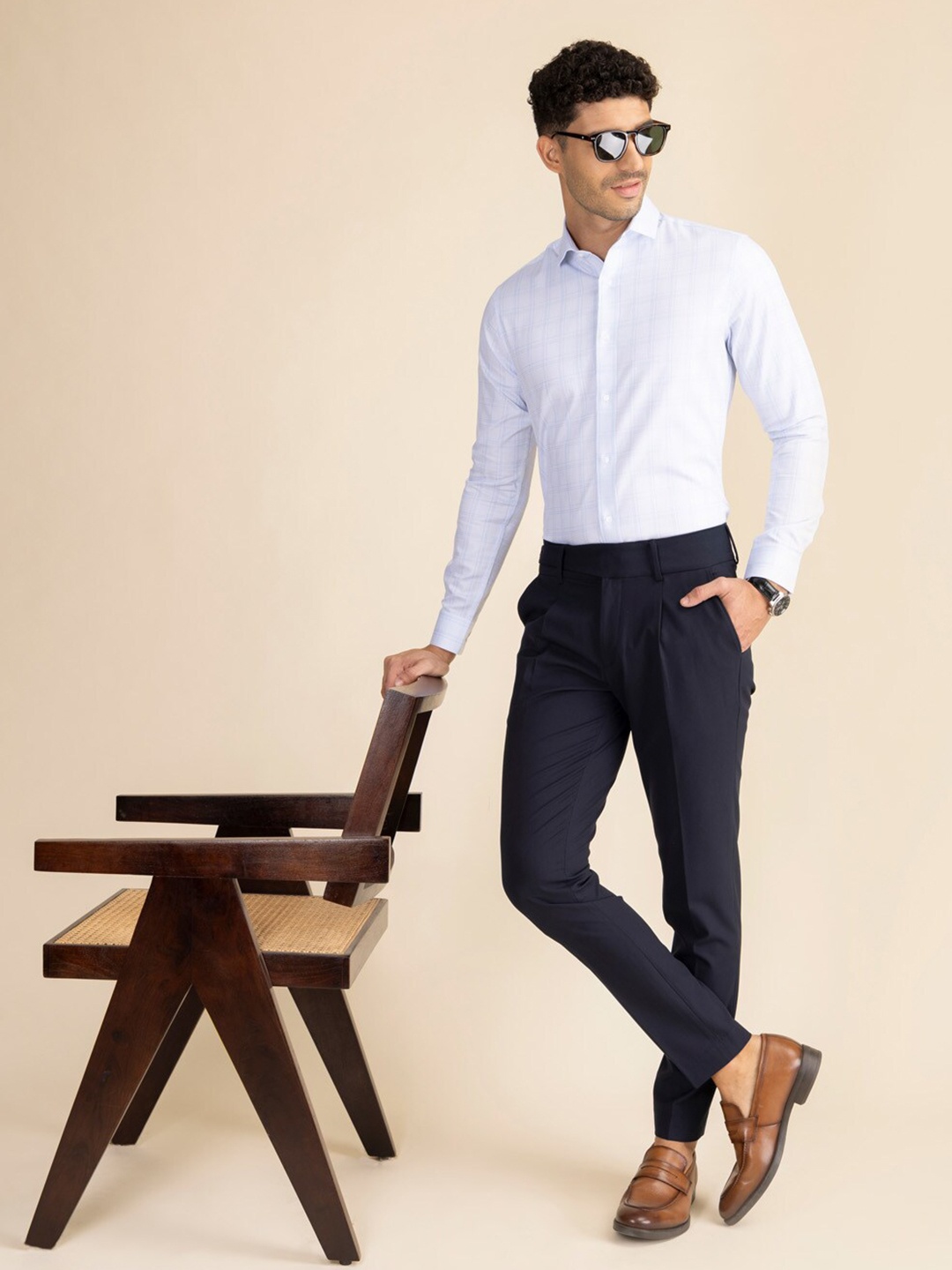 

KAAPUS Tartan Checked Classic Slim Fit Cotton Opaque Formal Shirt, White