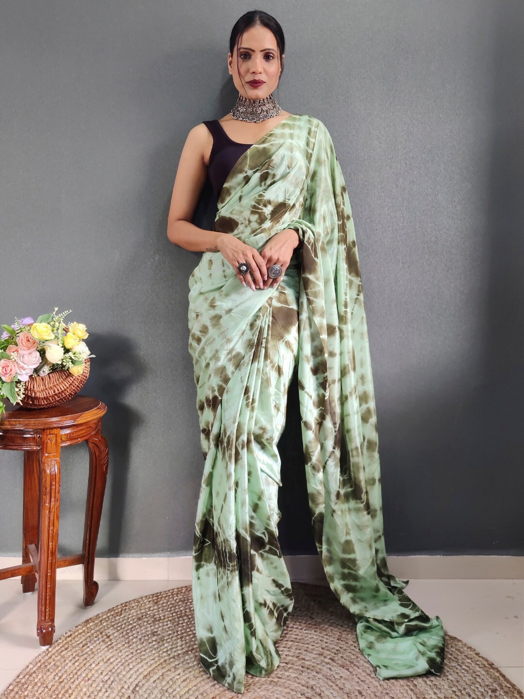 

KALINI Sea Green Chiffon Ethnic Printed Ready to Wear Saree