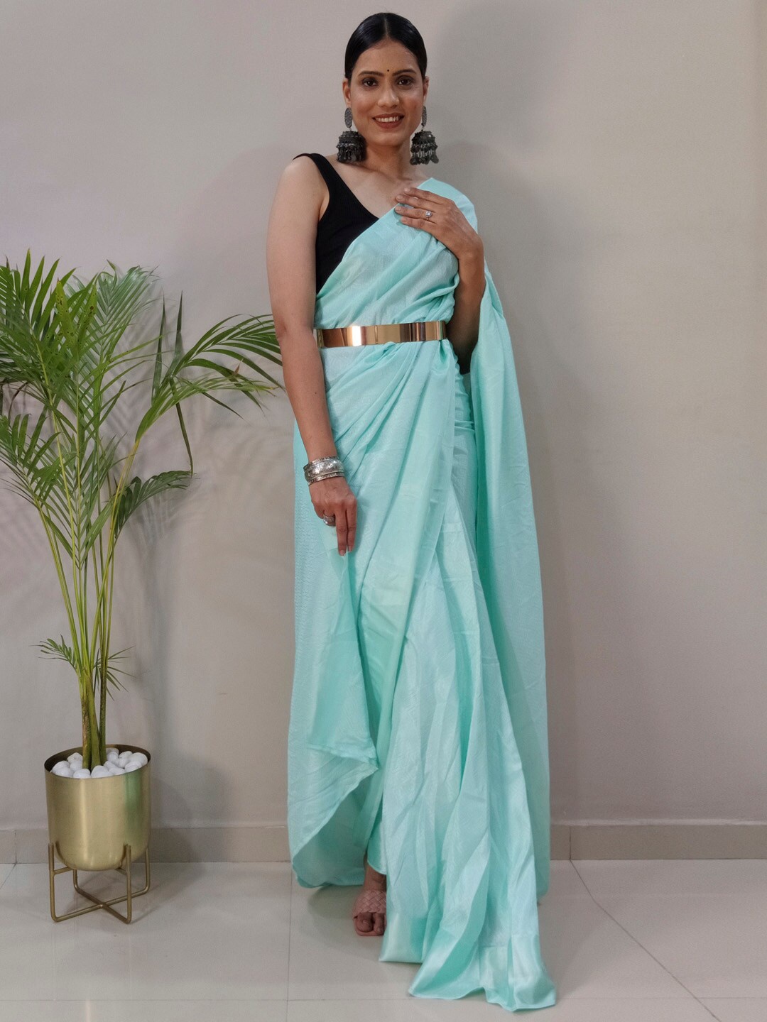 

KALINI Blue Chiffon Ethnic Printed Ready to Wear Saree