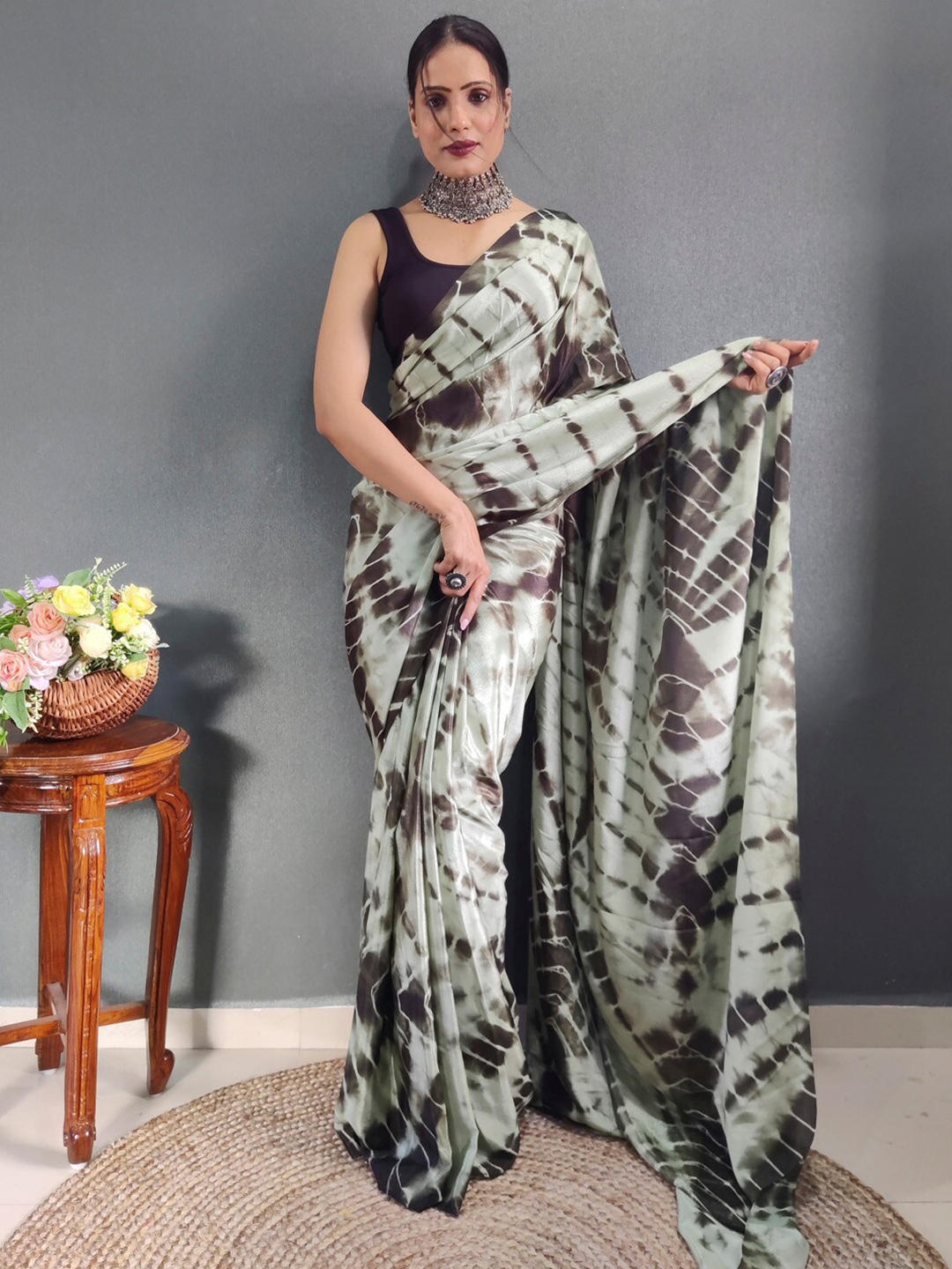 

KALINI Sea Green Chiffon Ethnic Printed Ready to Wear Saree