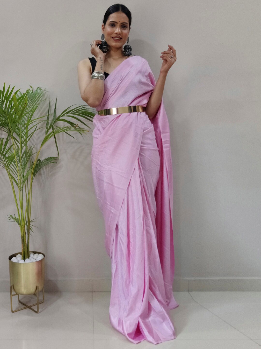 

KALINI Pink Chiffon Ethnic Printed Ready to Wear Saree