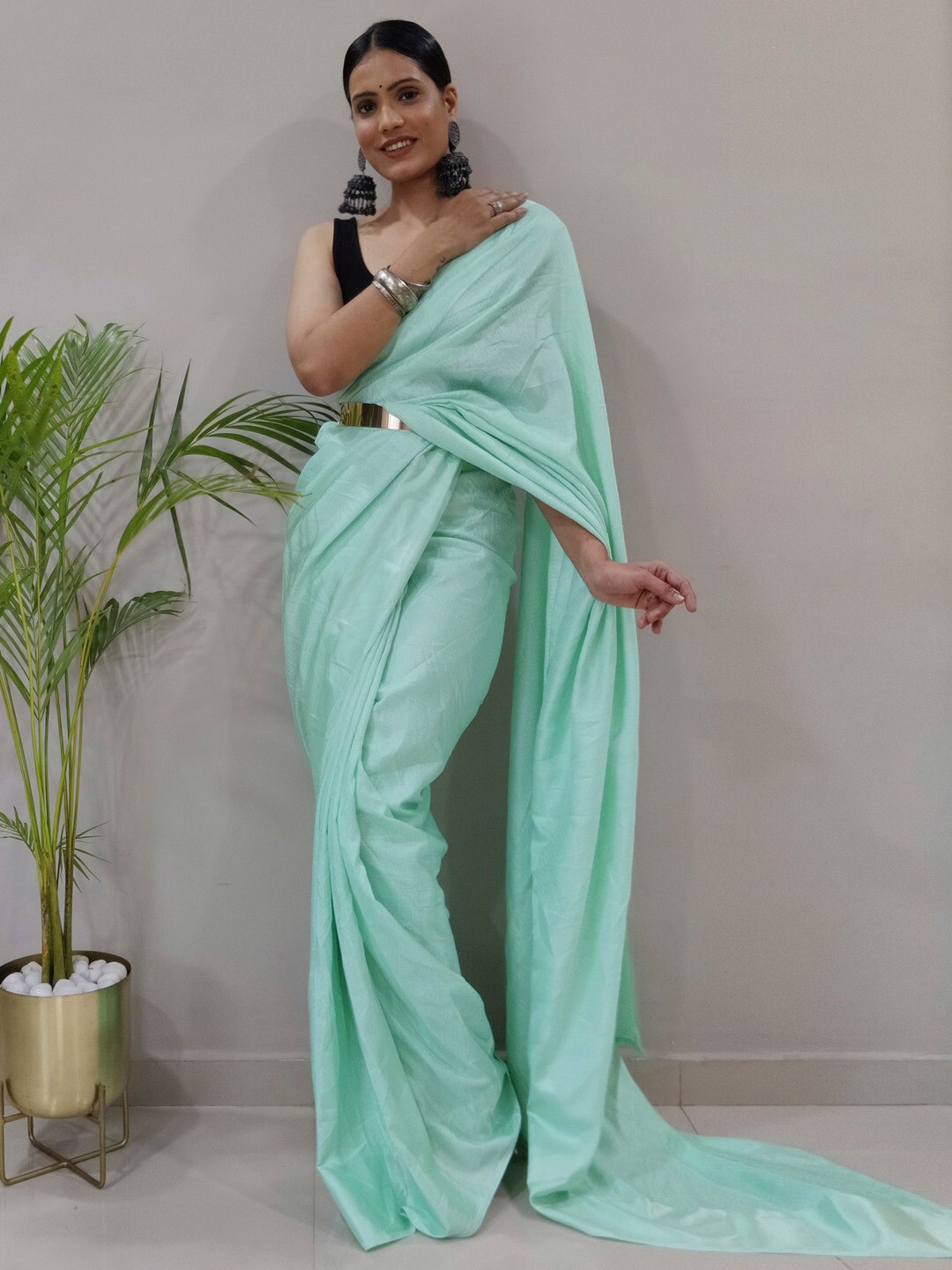 

KALINI Sea Green Chiffon Ethnic Printed Ready to Wear Saree