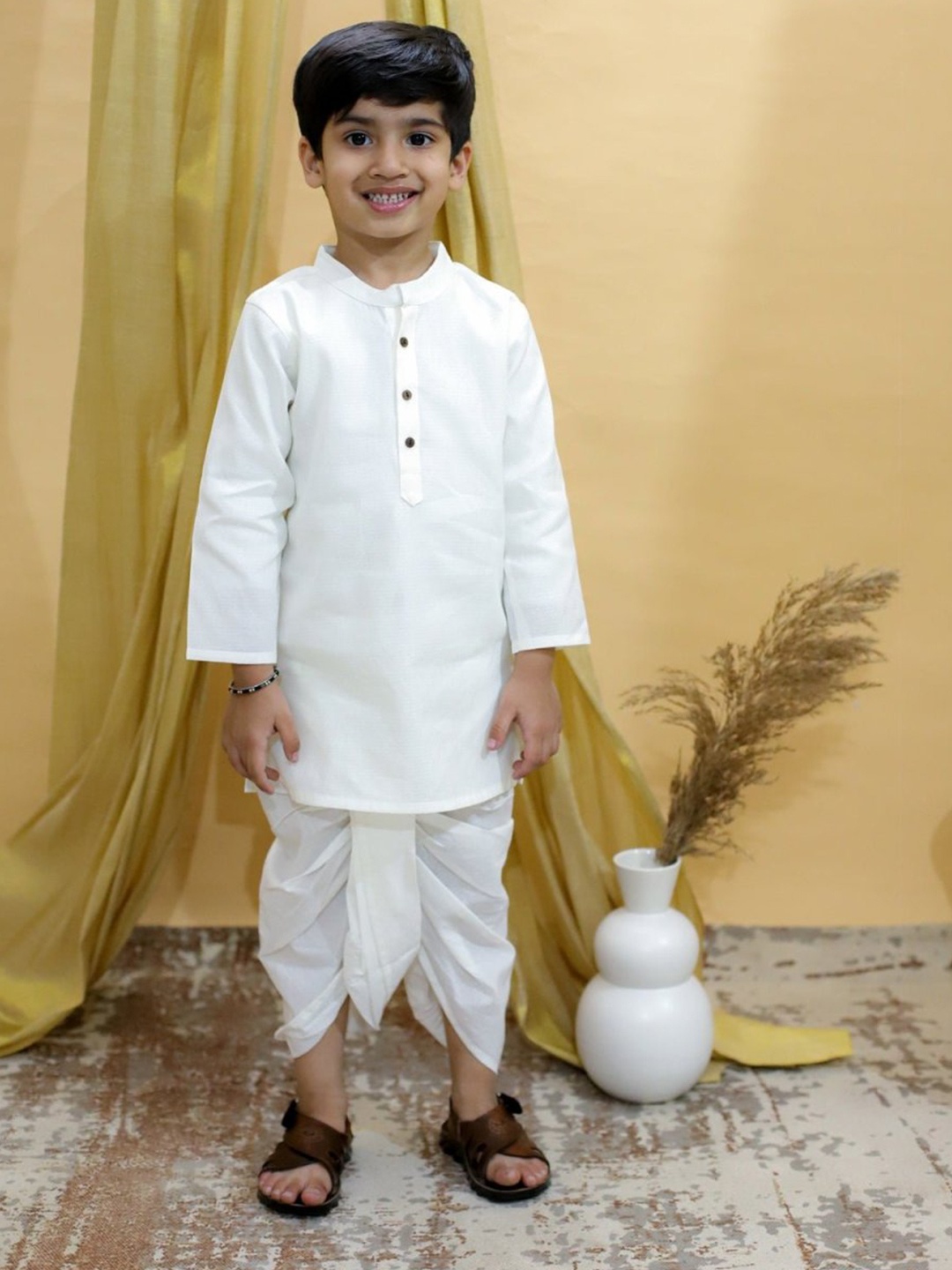 

The Mom Store Boys Regular Pure Cotton Kurta with Dhoti Pant, White