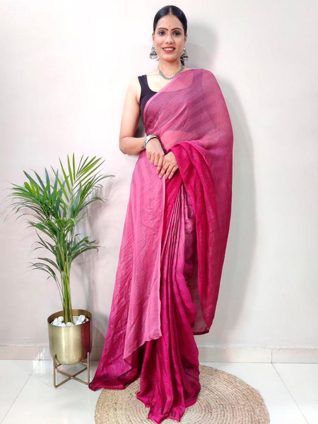 

KALINI Pink Georgette Ethnic Printed Ready to Wear Saree