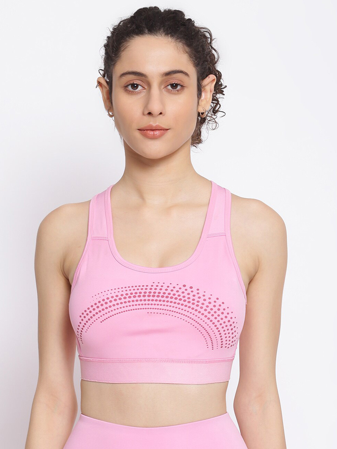 

DRYP EVOLUT Rapid-Dry Geometric Printed Full Coverage Workout Bra All Day Comfort, Pink