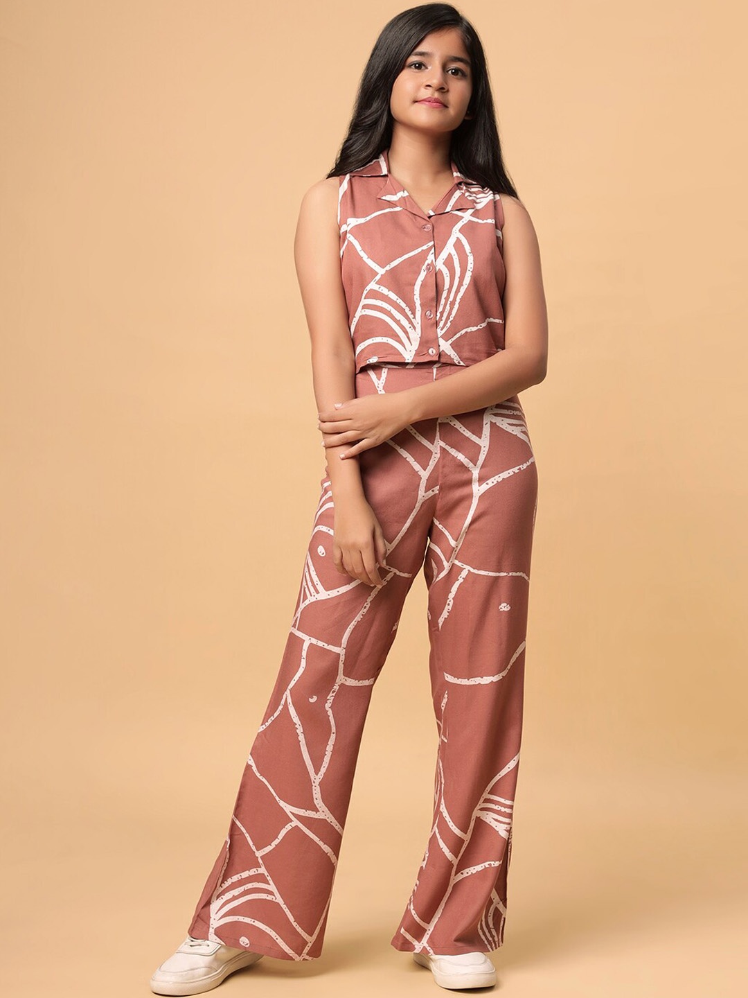 

TeenTrums Girls Printed Shirt with Flared Trousers Clothing Set, Peach