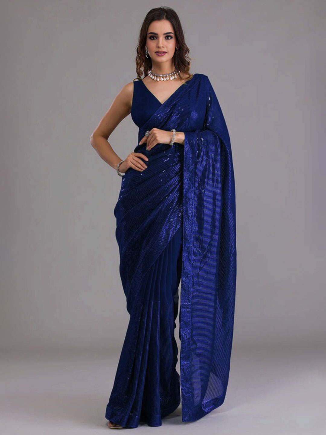 

ANJANI TEXTILE Embellished Sequinned Heavy Work Saree, Blue