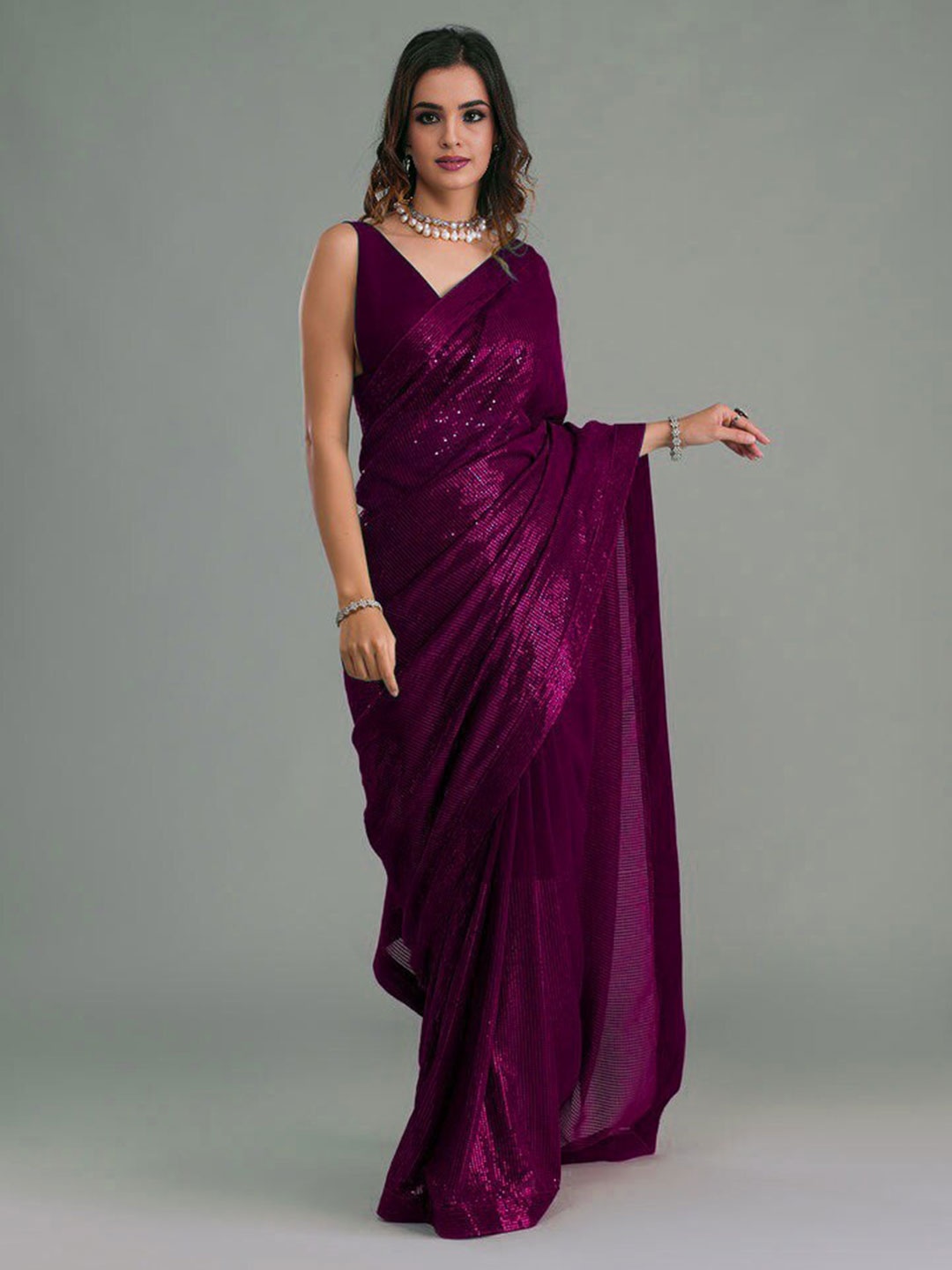 

ANJANI TEXTILE Embellished Sequinned Saree, Purple