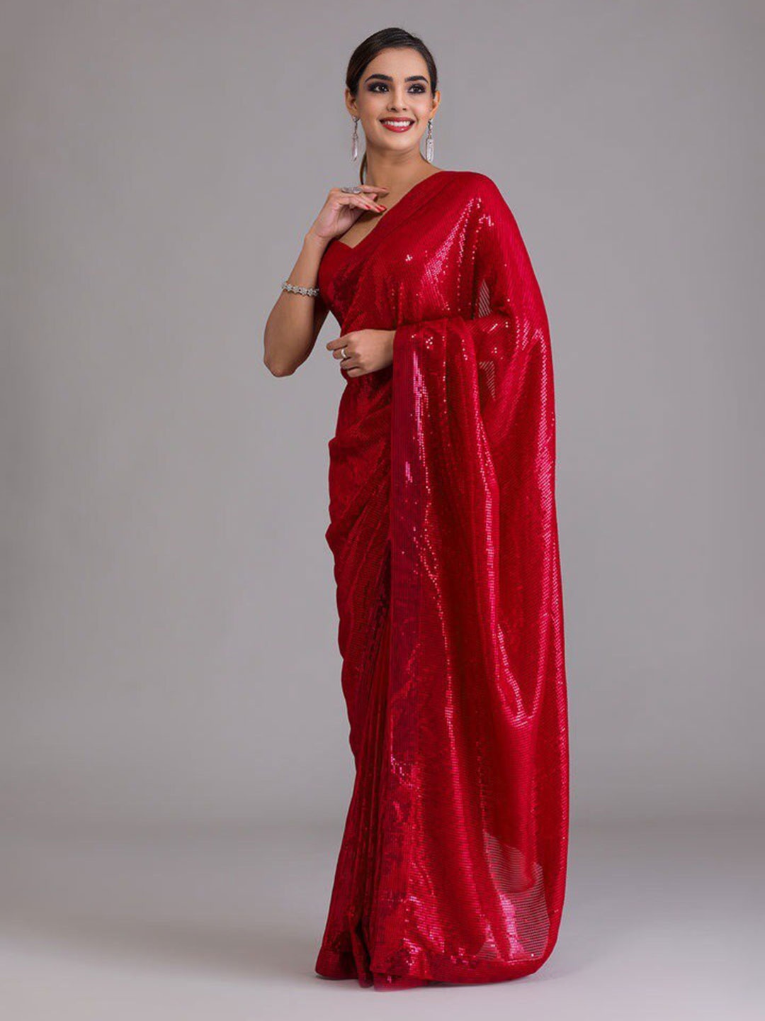 

ANJANI TEXTILE Embellished Sequinned Saree, Red