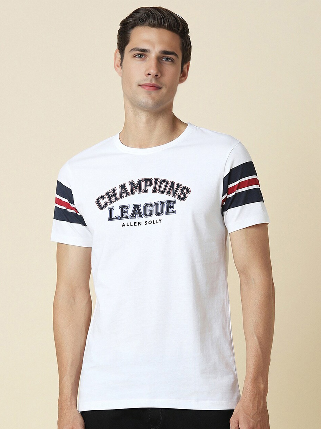 

Allen Solly Typography Printed Cotton Round Neck Short Sleeves Casual T-shirt, White