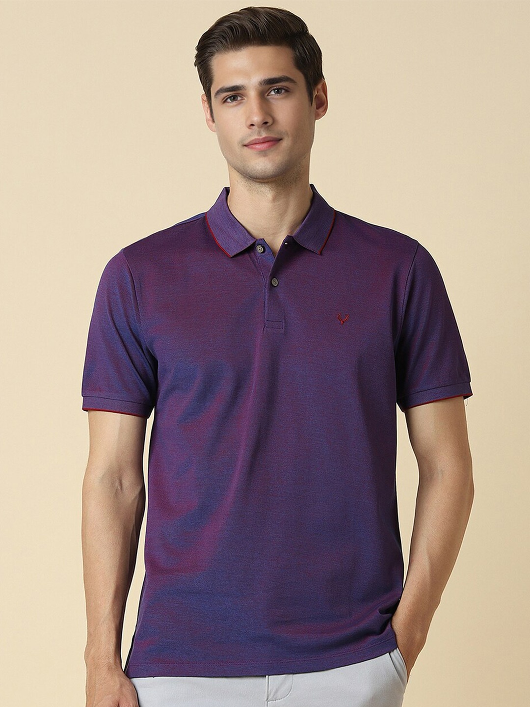 

Allen Solly Cotton Polo Collar Short Sleeves Casual T-shirt, Purple