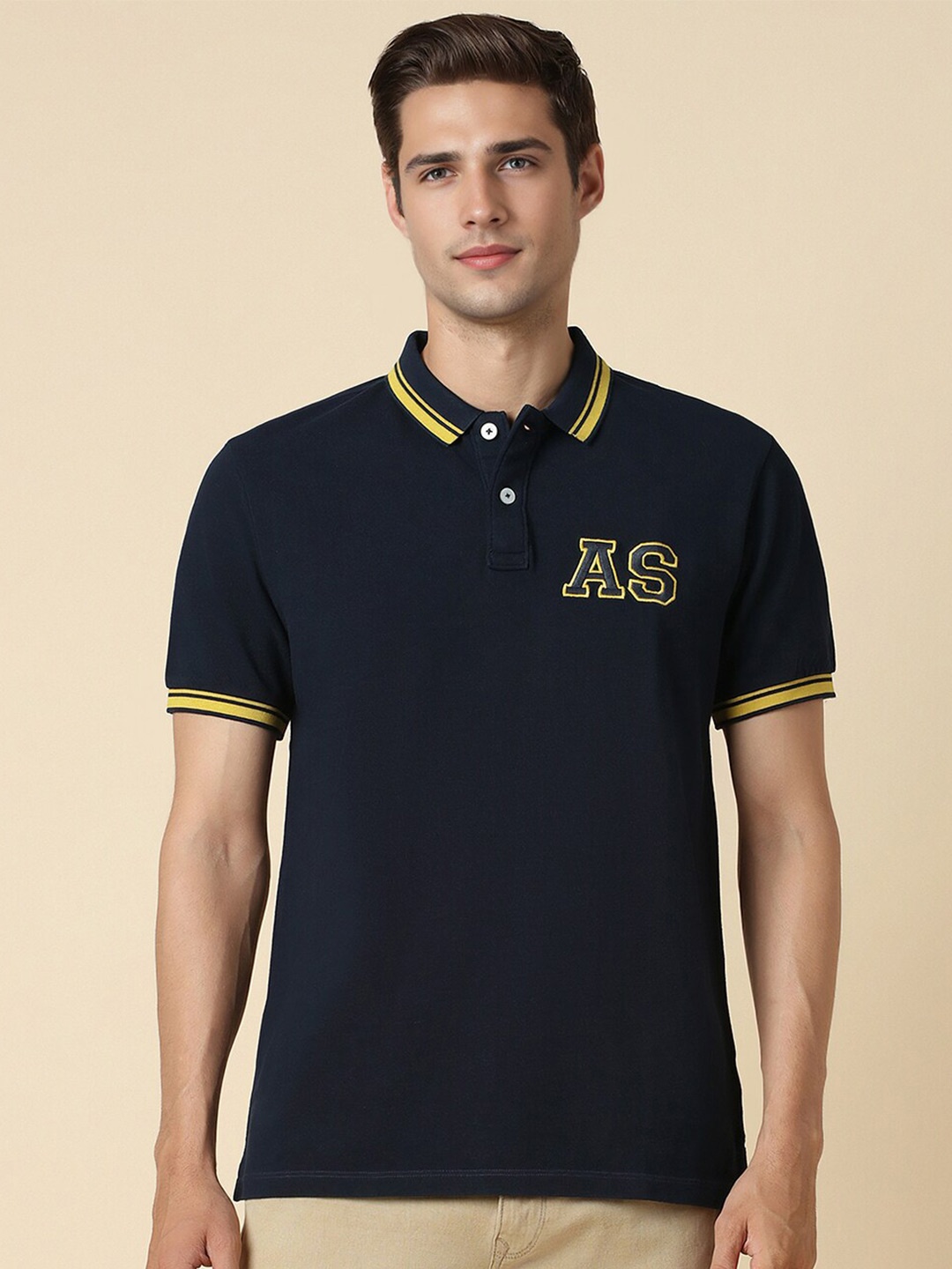 

Allen Solly Cotton Polo Collar Short Sleeves Casual T-shirt, Navy blue