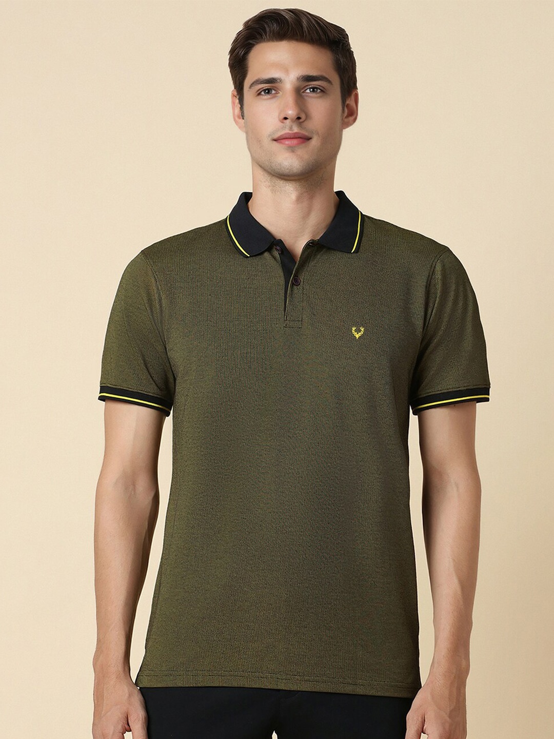 

Allen Solly Cotton Polo Collar Short Sleeves Casual T-shirt, Olive