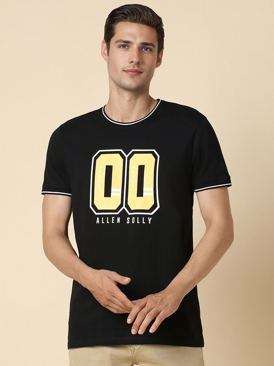 

Allen Solly Typography Printed Round Neck Short Sleeves Cotton T-shirt, Black