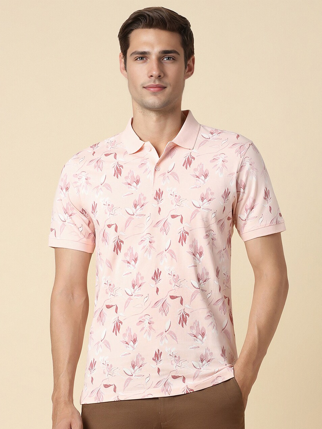 

Allen Solly Floral Printed Polo Collar Short Sleeves Cotton T-shirt, Pink