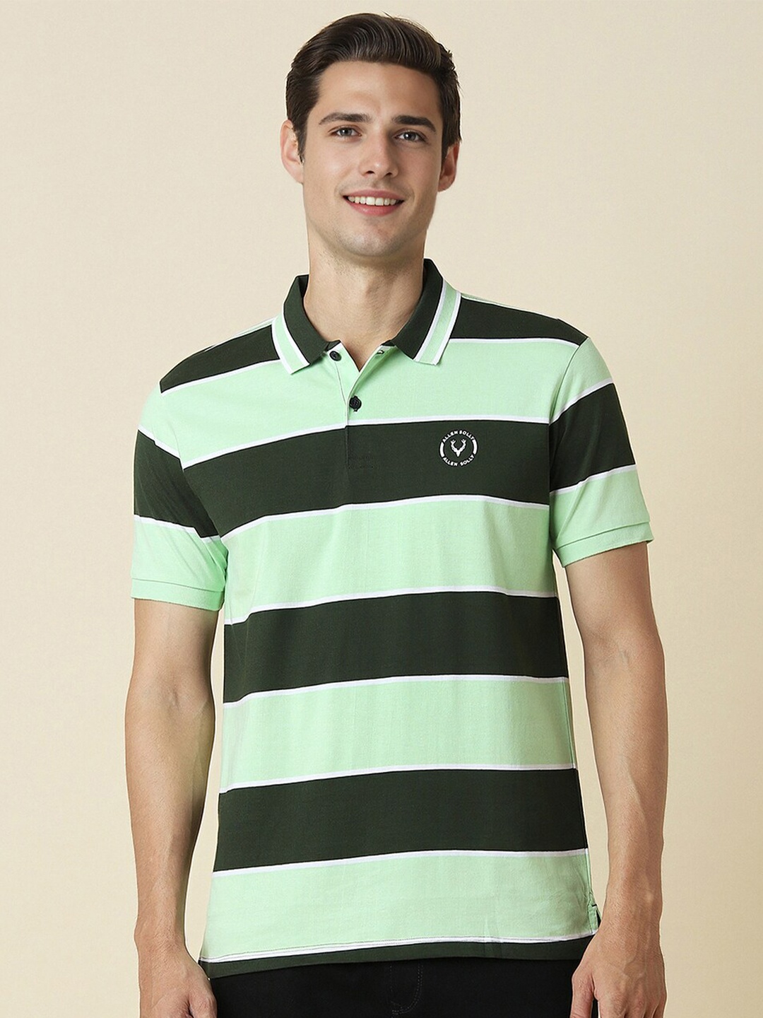 

Allen Solly Striped Polo Collar Short Sleeves T-shirt, Green