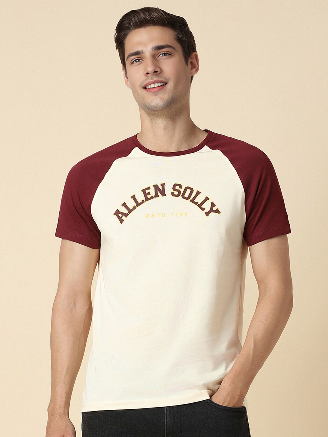 

Allen Solly Typography Colourblocked Cotton Knitted T-shirt, Cream