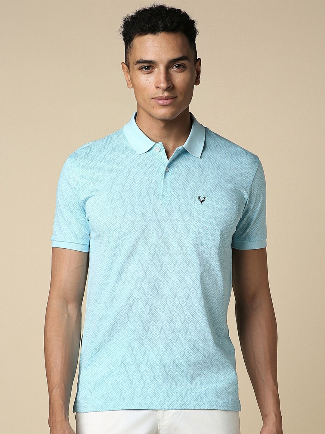 

Allen Solly Geometric Cotton Polo Collar Knitted T-shirt, Blue