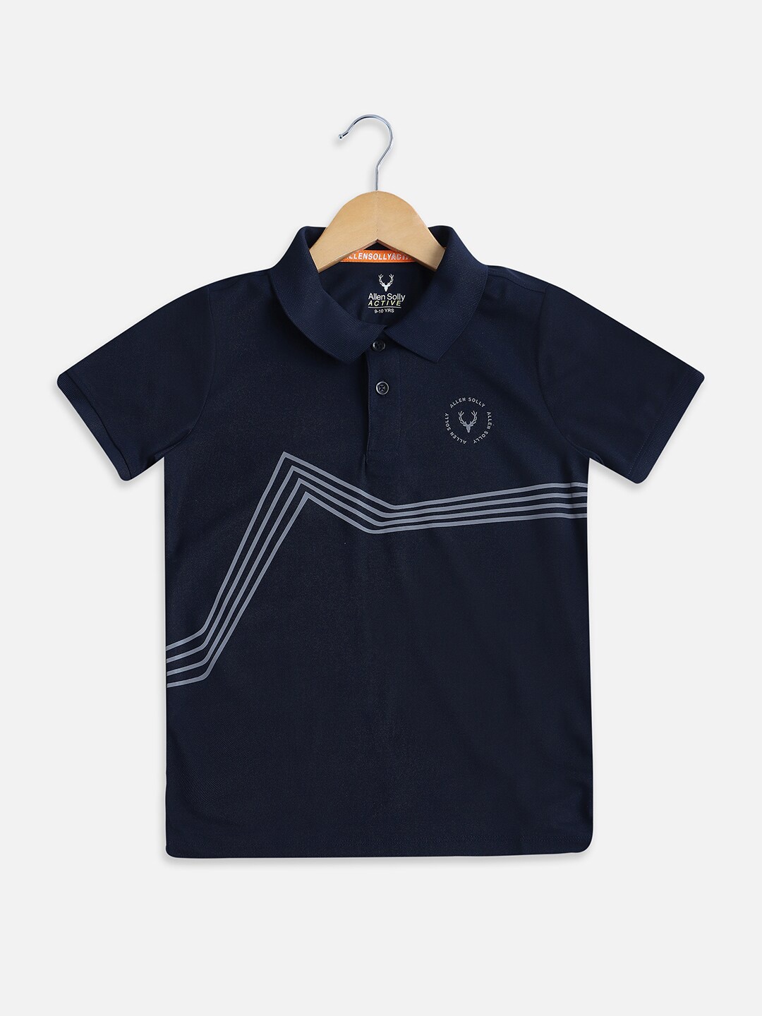 

Allen Solly Junior Boys Striped Cotton Polo Collar Applique T-shirt, Navy blue