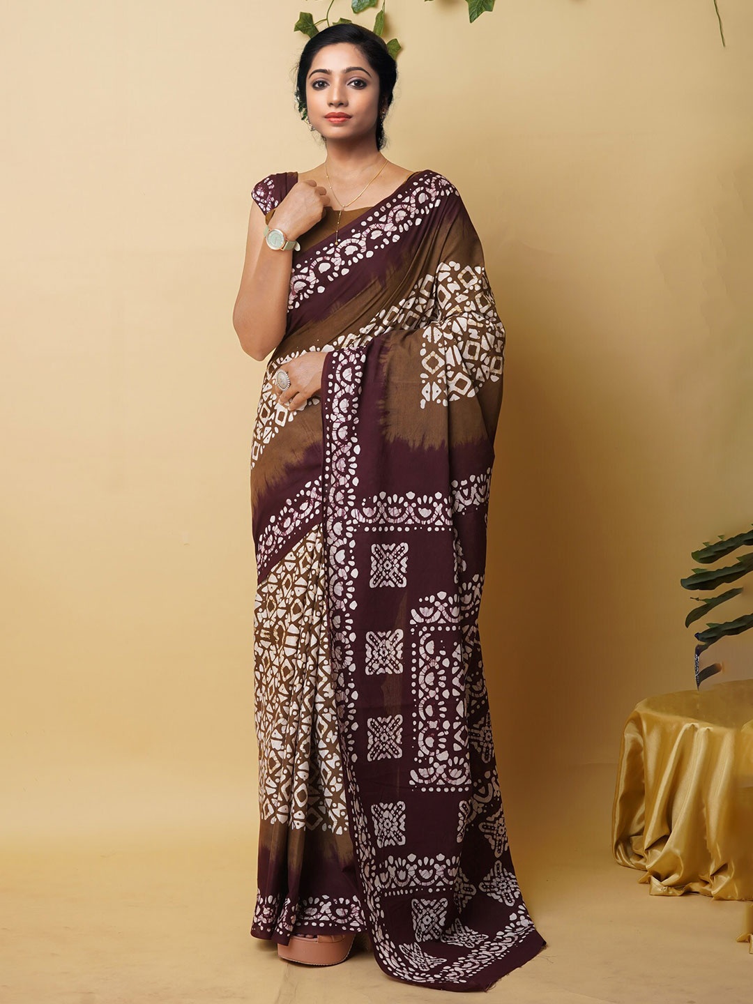 

Unnati Silks Batik Block Printed Pure Cotton Saree, Green