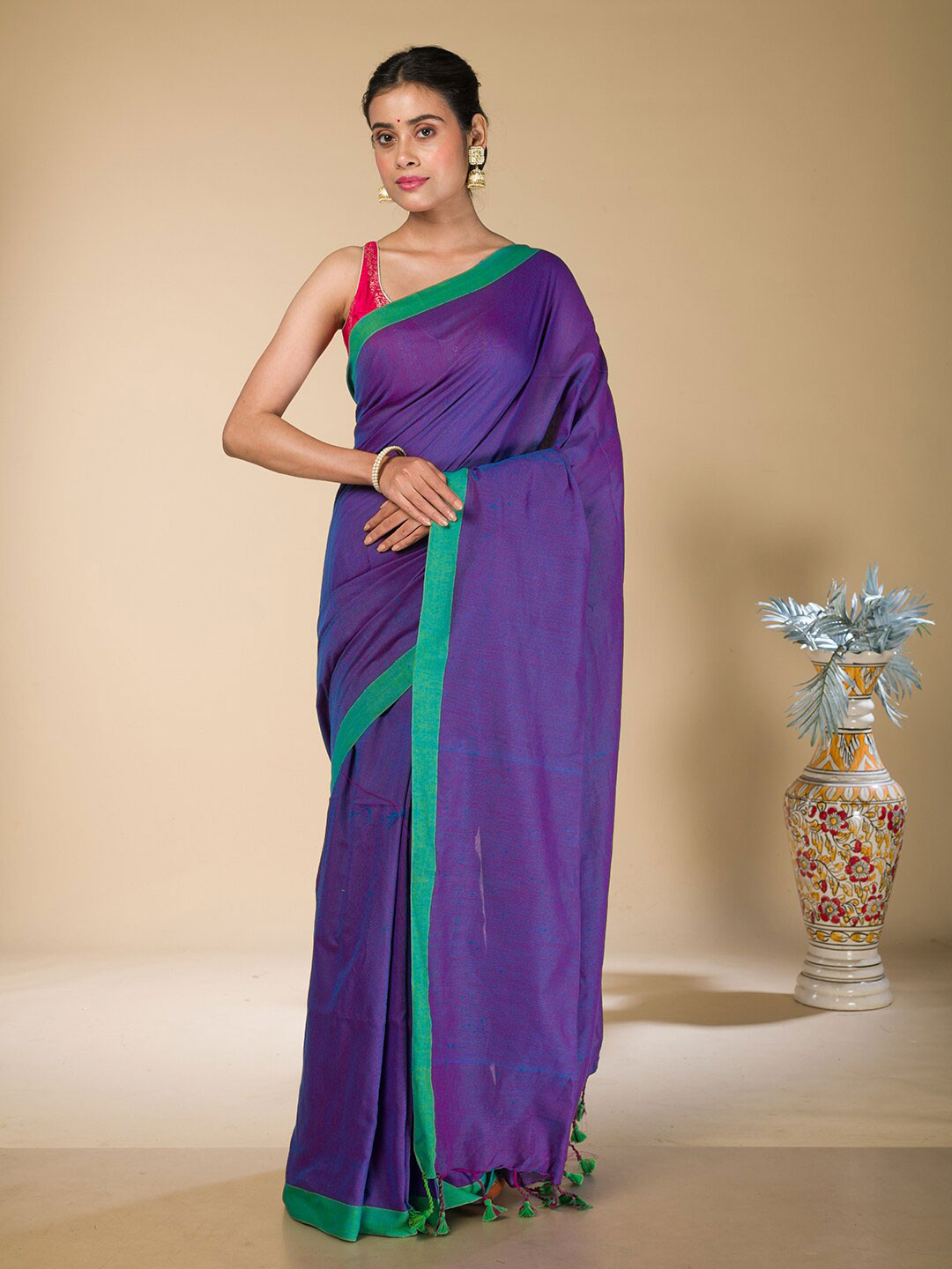 

HERE&NOW Pure Cotton Saree, Metallic