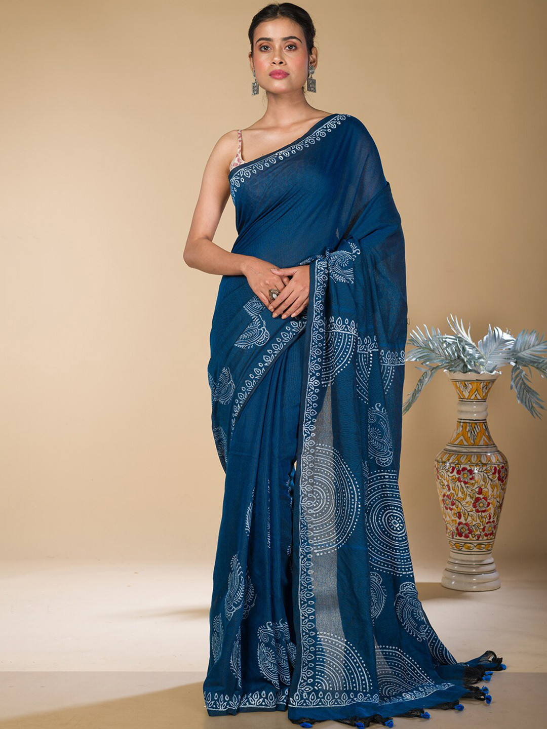

HERE&NOW Khadi Saree, Teal