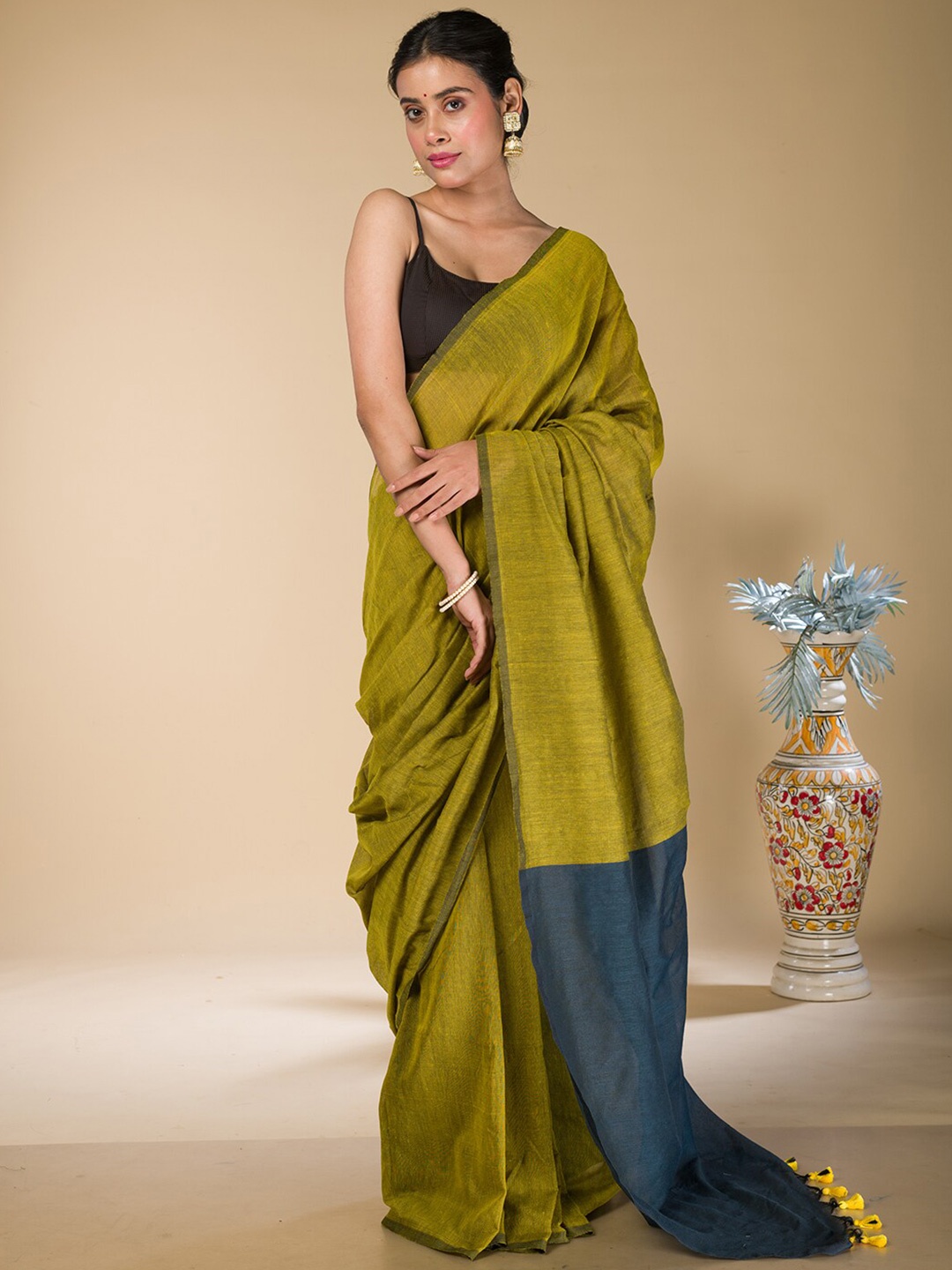 

HERE&NOW Khadi Saree, Olive