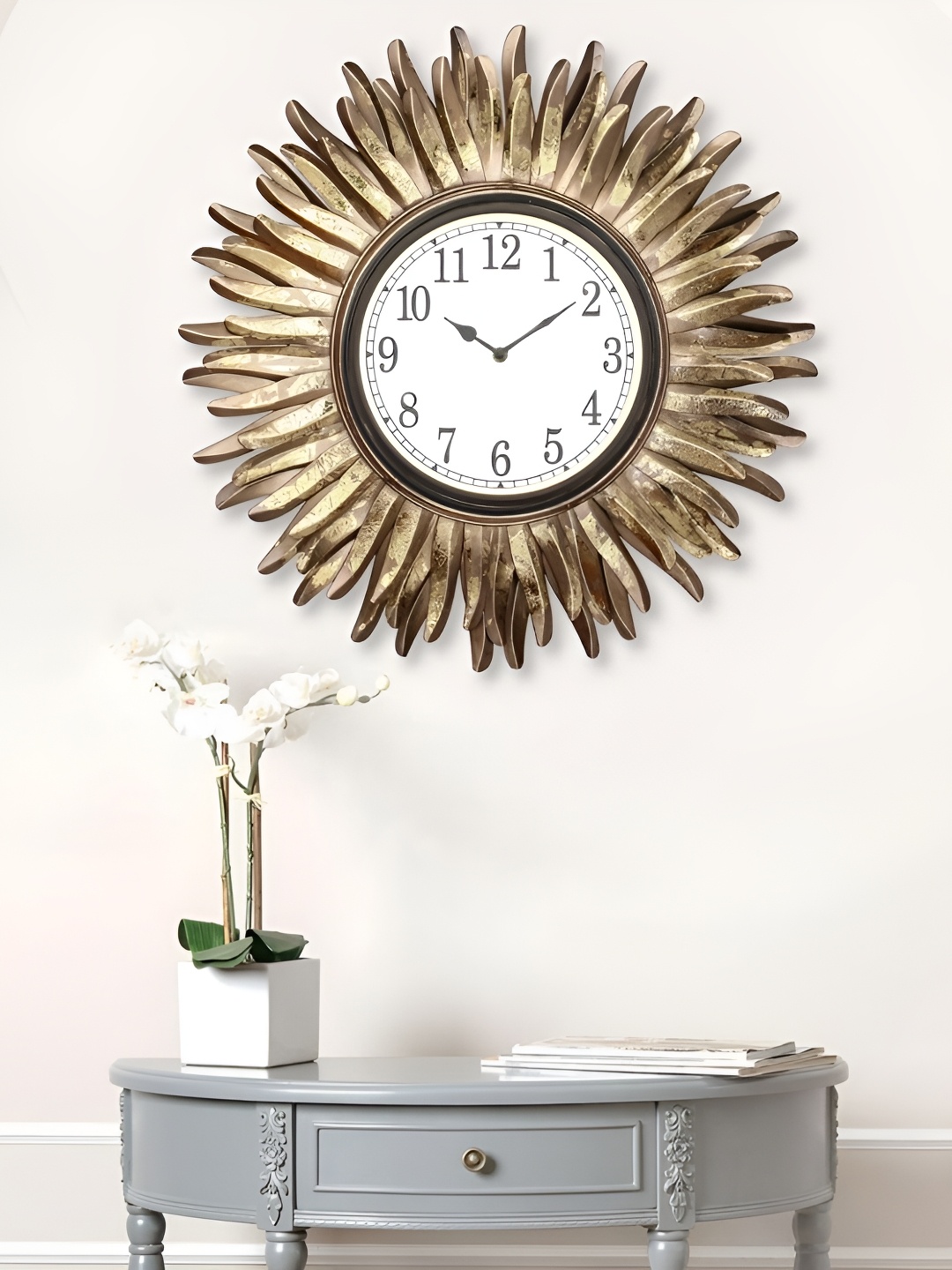 

Craft Smith Gold-Toned & White Embellished Metal Traditional Round Wall Clock